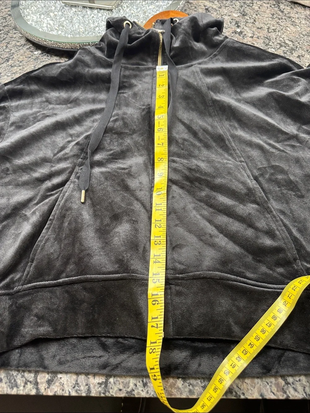 DKNY Black Velvet Hoodie with Gold and silver sequins Logo Sleeve EUC